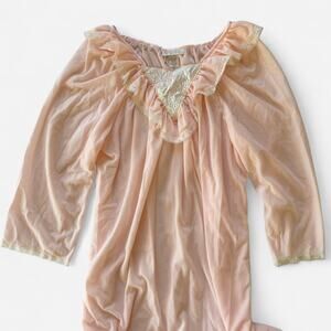 Vintage Pink Sleep Dress Long-Sleeve Nightgown